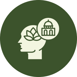 Profile with leaf and building icon