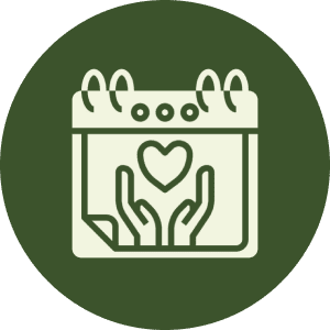 Calendar icon with heart and hands